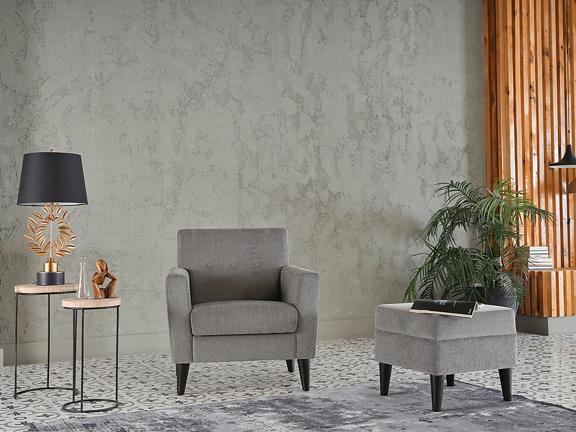 Zouave Gray Accent Chair and Ottoman - Image 16