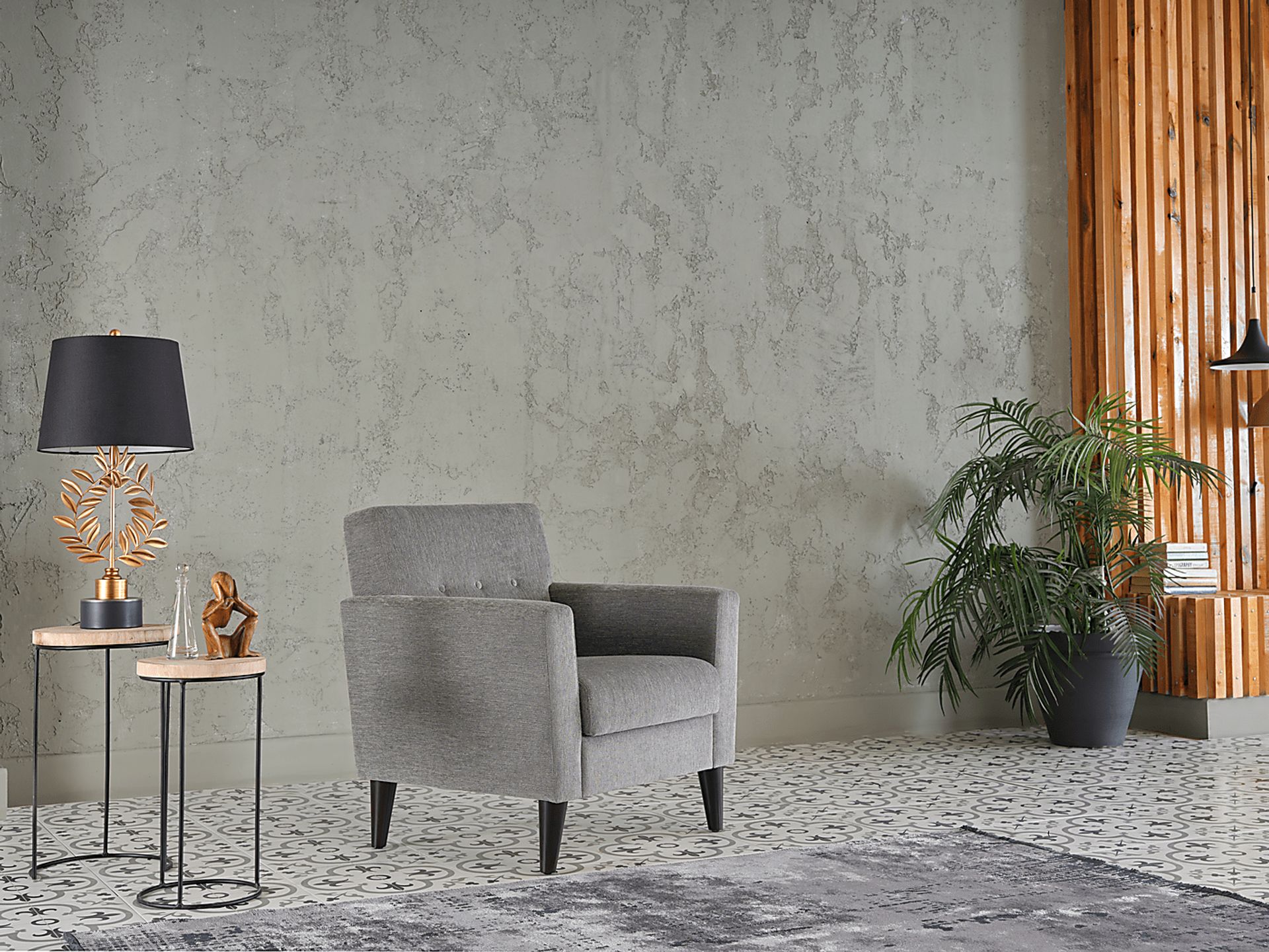 Zouave Gray Accent Chair and Ottoman - Image 19