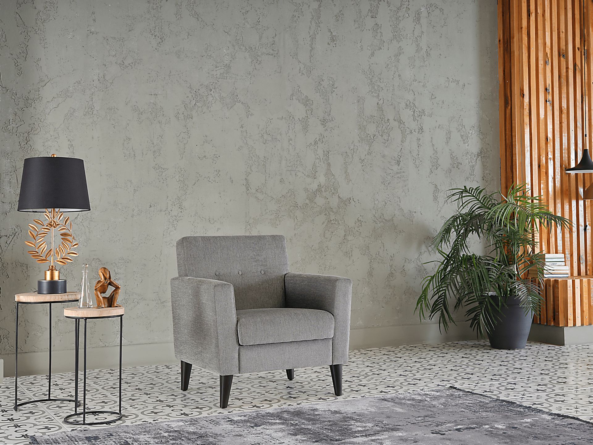 Zouave Gray Accent Chair and Ottoman - Image 20