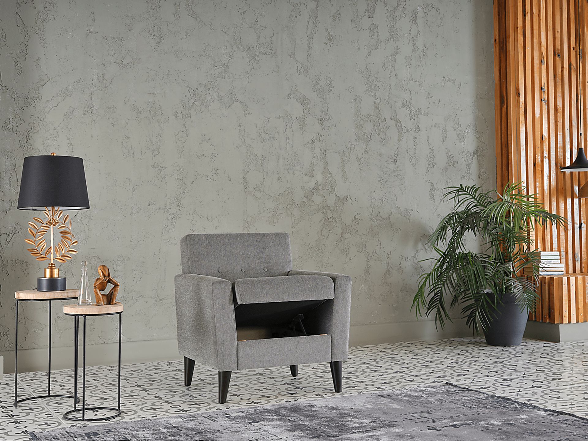 Zouave Gray Accent Chair and Ottoman - Image 21