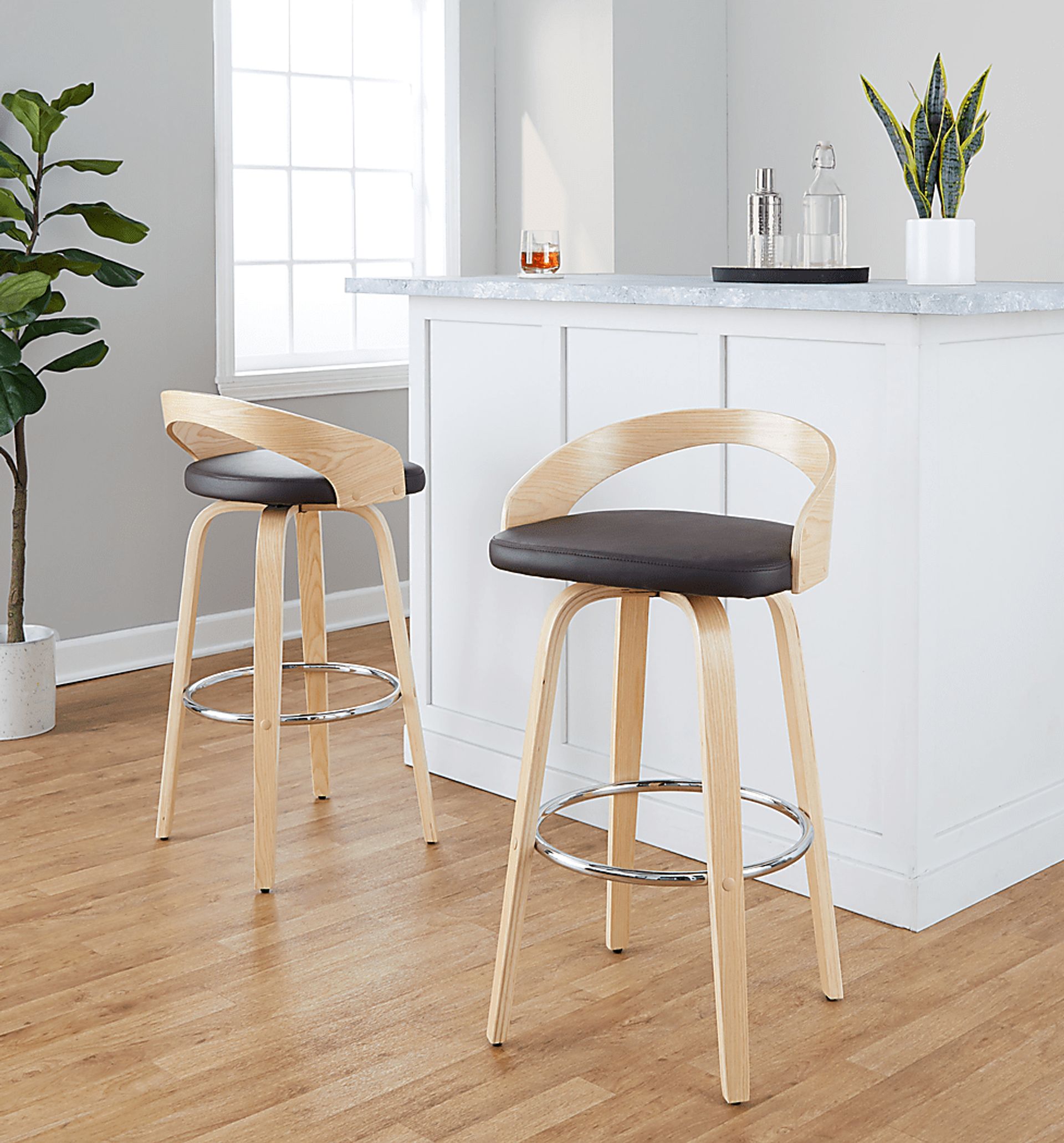 Zykaan X Brown Swivel Barstool, Set of 2 - Image 2