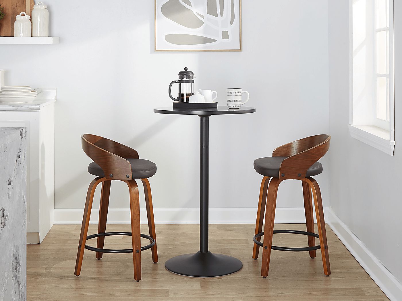 Zykan IV Walnut Dark Wood Brown Polyurethane Fabric Counter Height