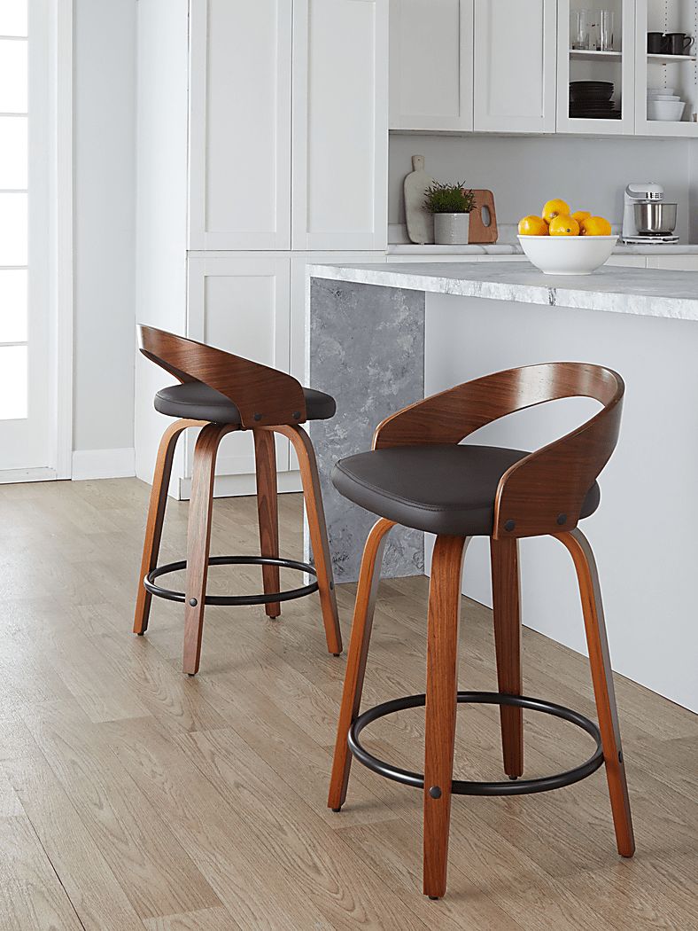 Zykan IV Walnut Dark Wood Brown Polyurethane Fabric Counter Height