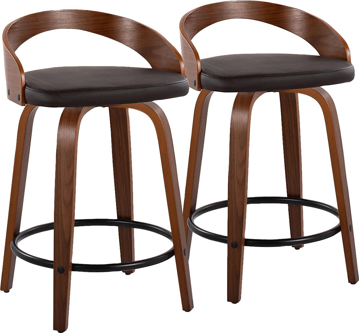 Zykan IV Walnut Dark Wood Brown Polyurethane Fabric Counter Height