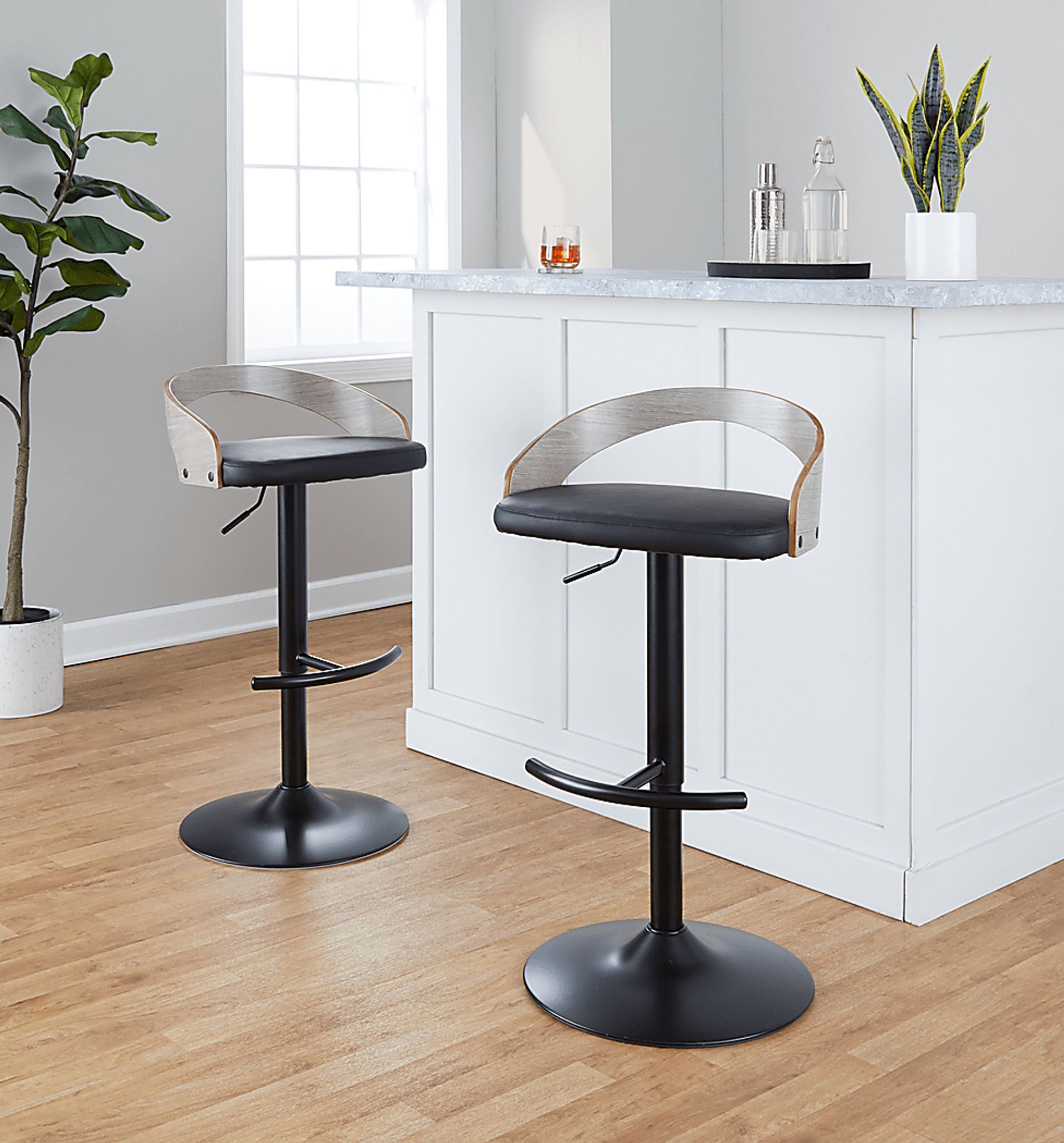 Zykan XVI Black Adjustable Barstool, Set of 2 - Image 2