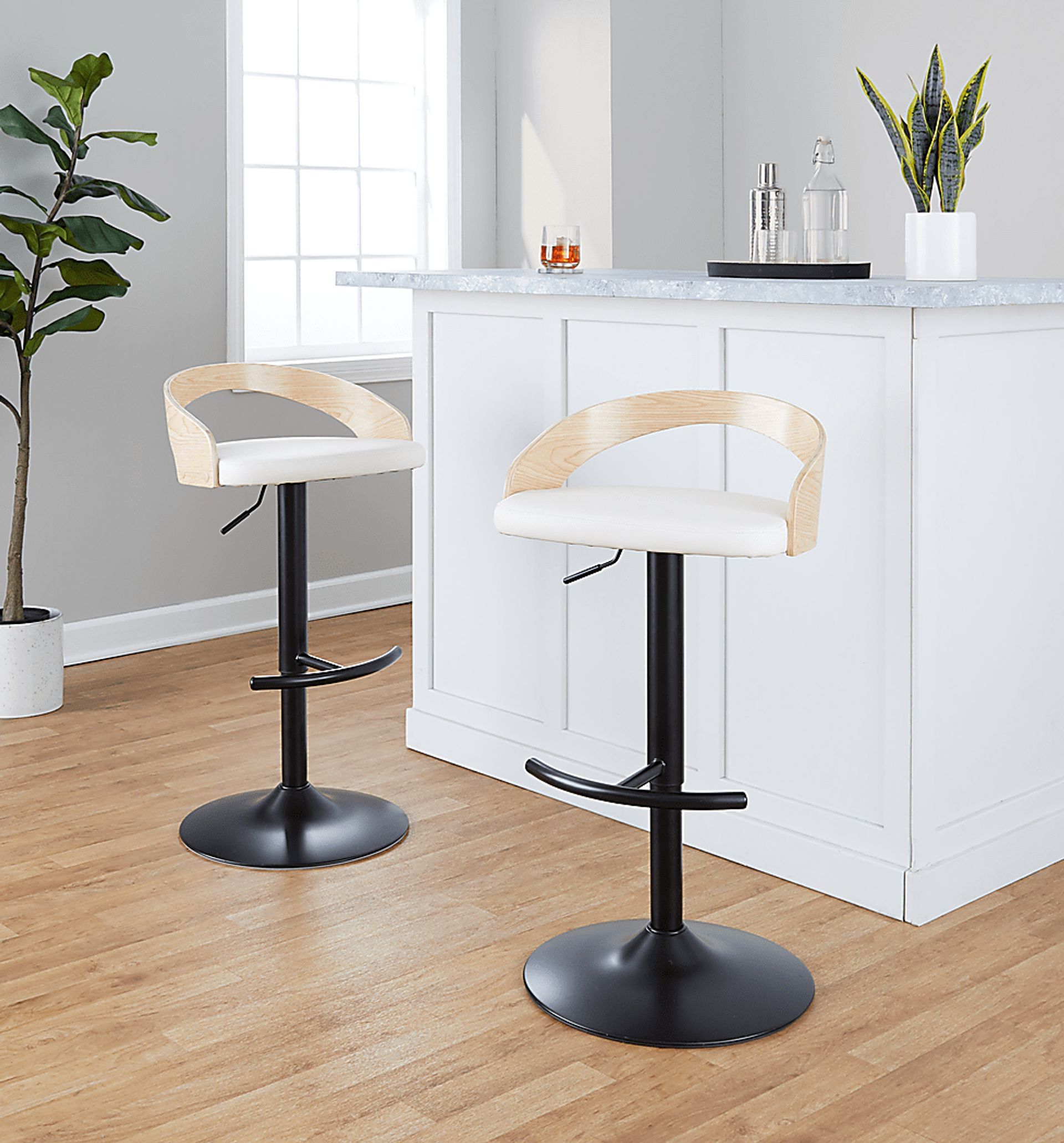 Zykan XVII White Adjustable Barstool, Set of 2 - Image 2