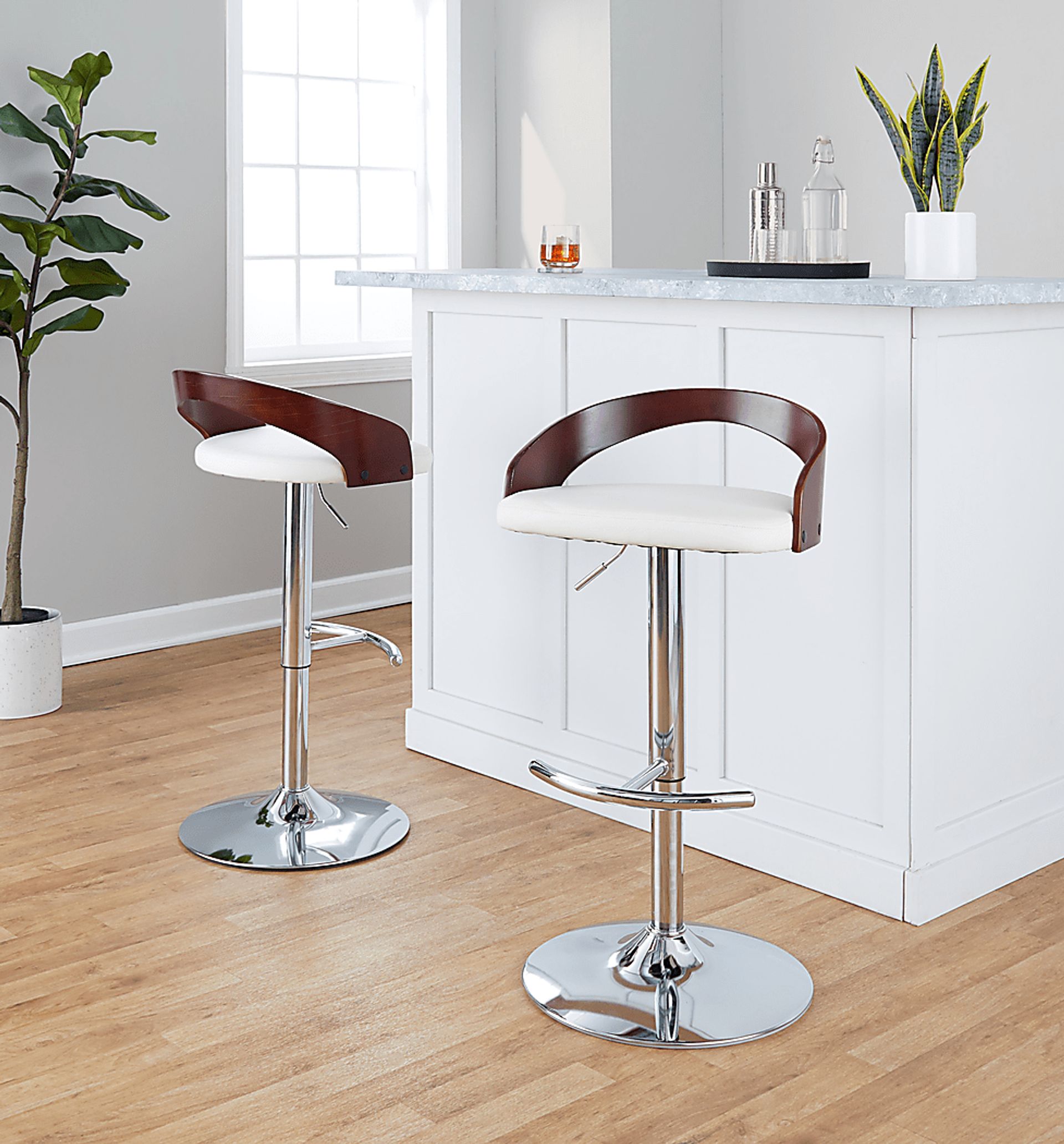 Zykan XXI White Adjustable Barstool, Set of 2 - Image 2