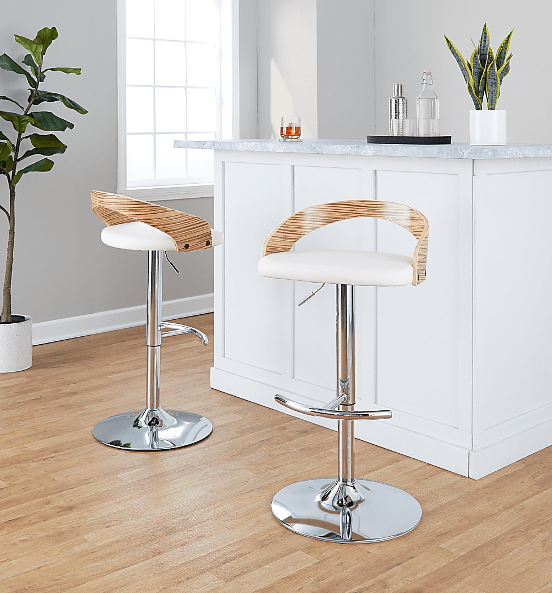 Zykan XXVI White Adjustable Barstool, Set of 2 - Image 2