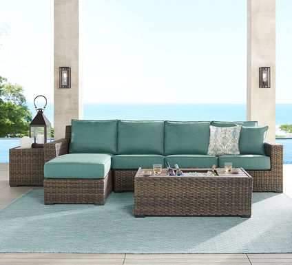 Rialto Brown 3 Pc Outdoor Sectional with Aqua Cushions