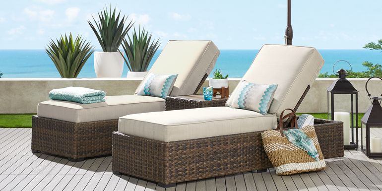 Rialto Brown Outdoor Chaise with Putty Cushions, Set of 2