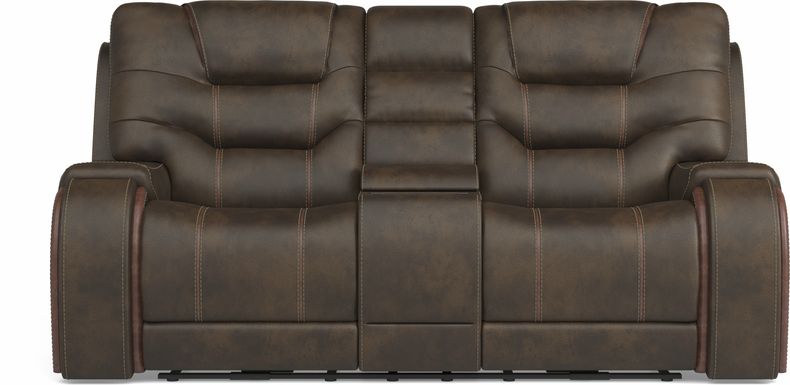 River Landing Brown Dual Power Reclining Console Loveseat