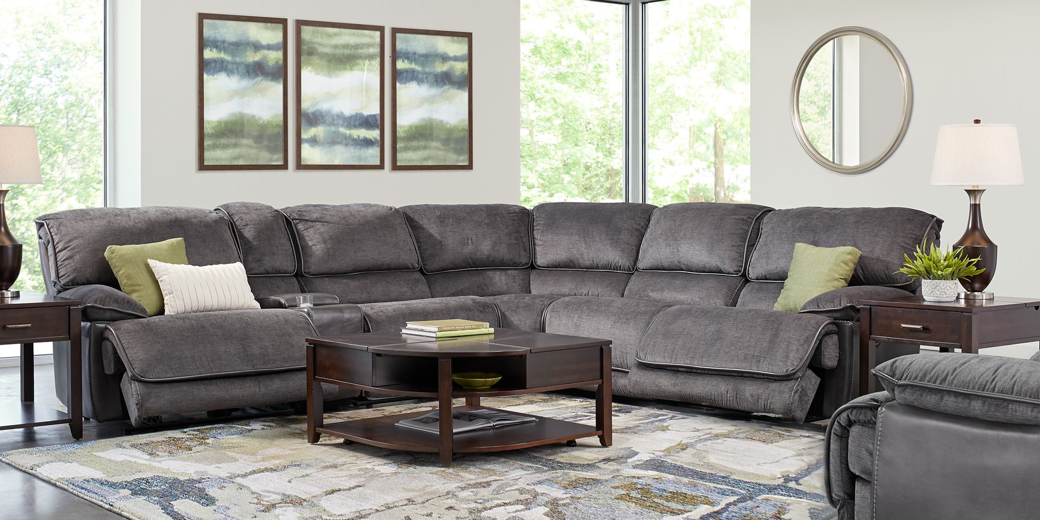 Riverbrook Gray 6 Pc Reclining Sectional Rooms To Go   Riverbrook Gray 6 Pc Reclining Sectional 1558707P Image Room