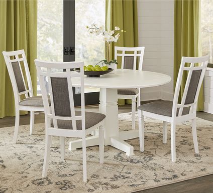 Riverdale White 5 Pc Round Dining Room with Upholstered Back Chairs