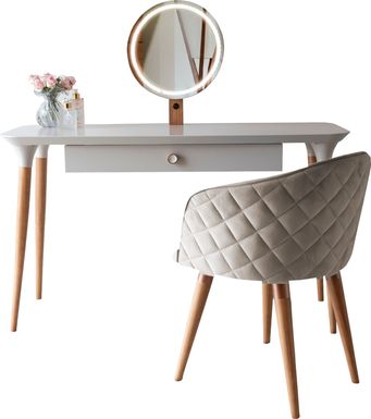 Rothrock Beige Vanity Table & Accent Chair
