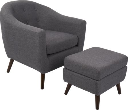 Rozelle Charcoal Accent Chair & Ottoman