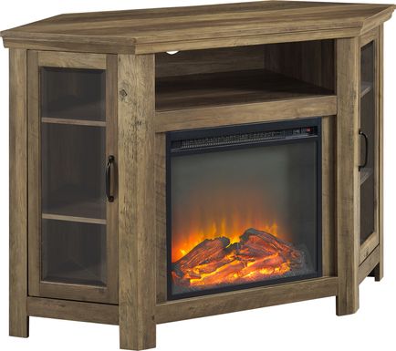 Russell Oak 48 in. Corner Console with Electric Fireplace
