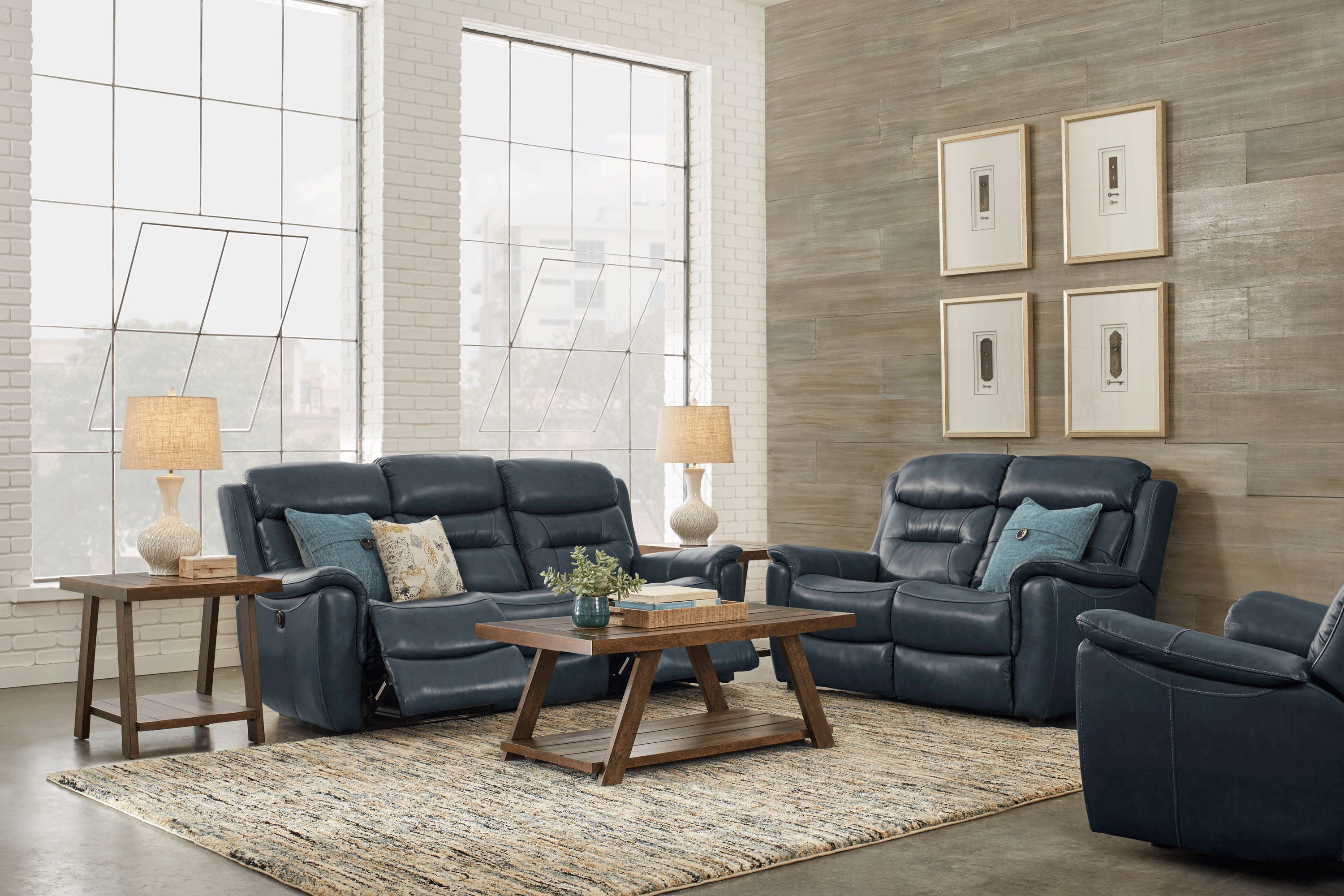 Sabella Navy Blue Leather Glider Recliner - Rooms To Go