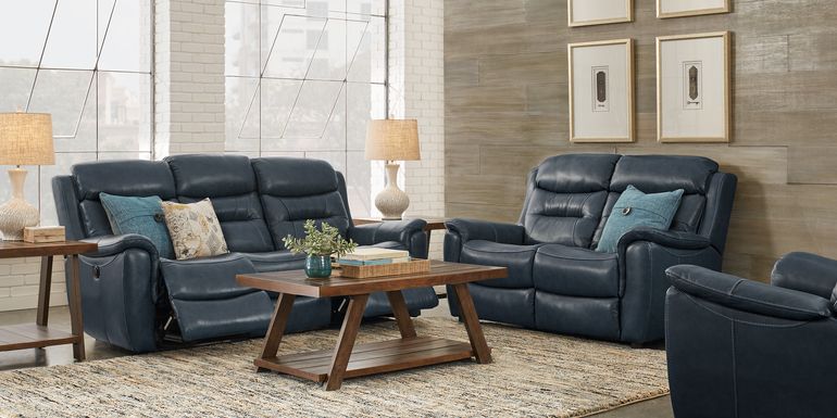 navy leather living room set
