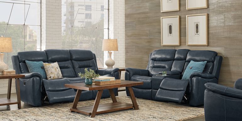 Sabella Navy Leather 3 Pc Reclining Living Room