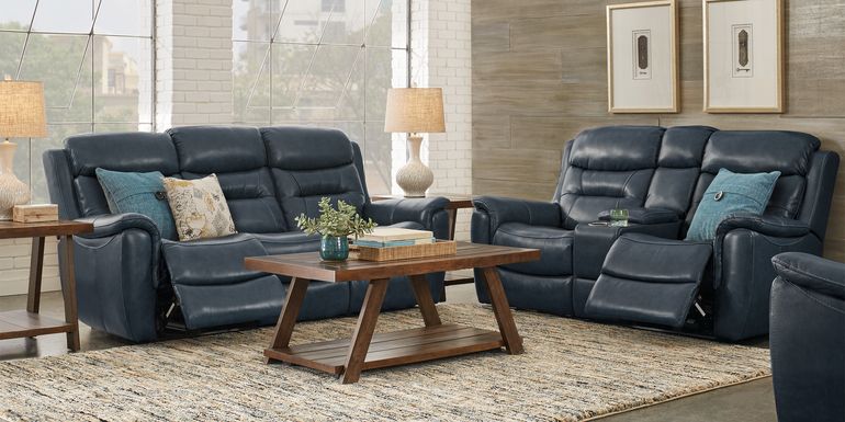Sabella Navy Leather 7 Pc Living Room with Reclining Sofa