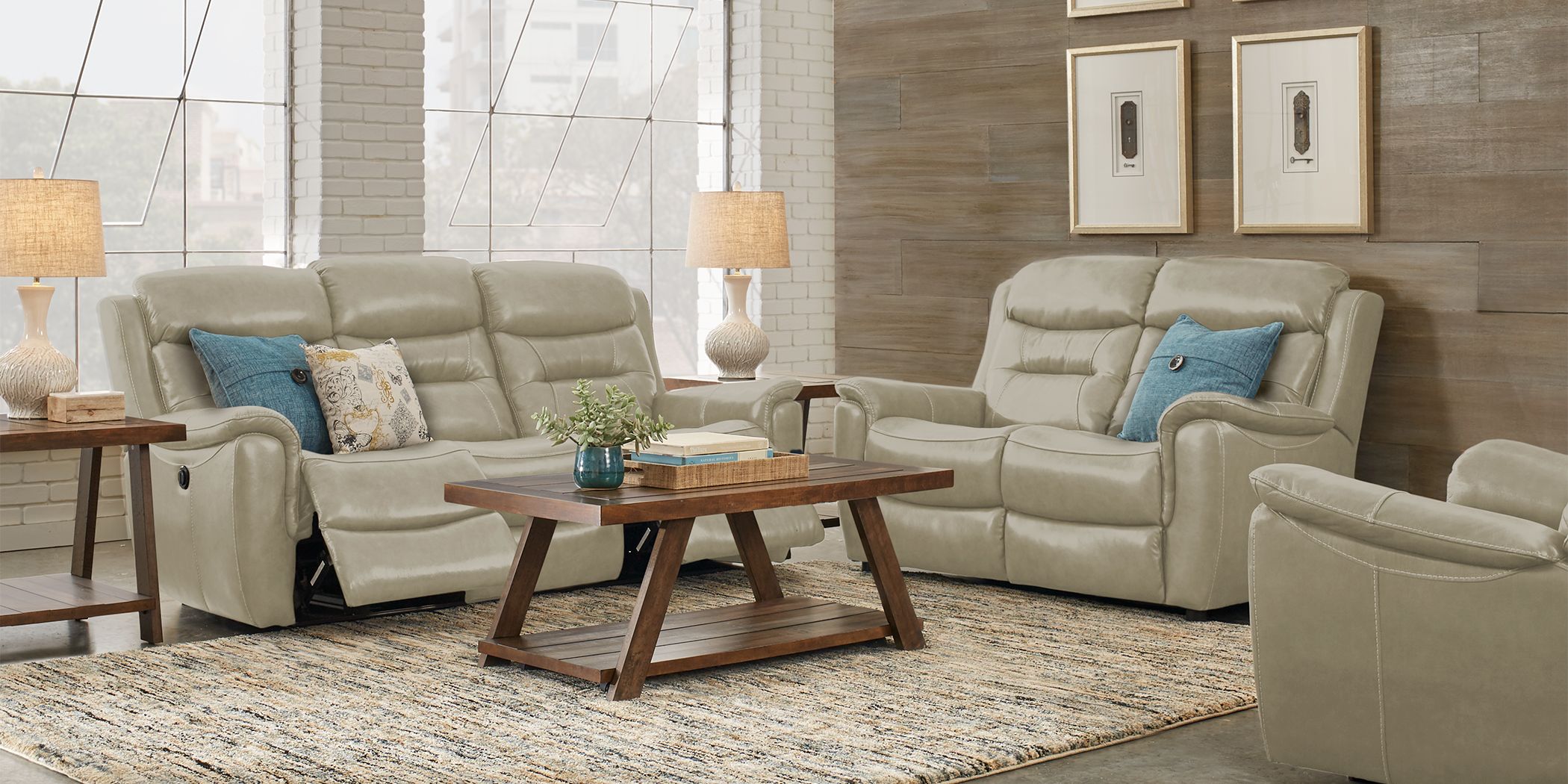 Sabella Stone Leather 3 Pc Living Room with Reclining Sofa - Rooms To Go