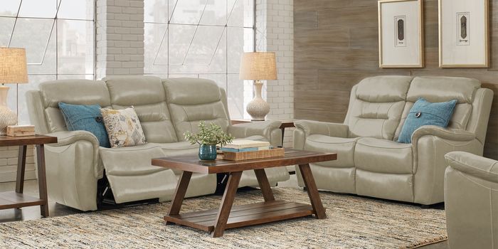 sabella stone leather reclining sofa set