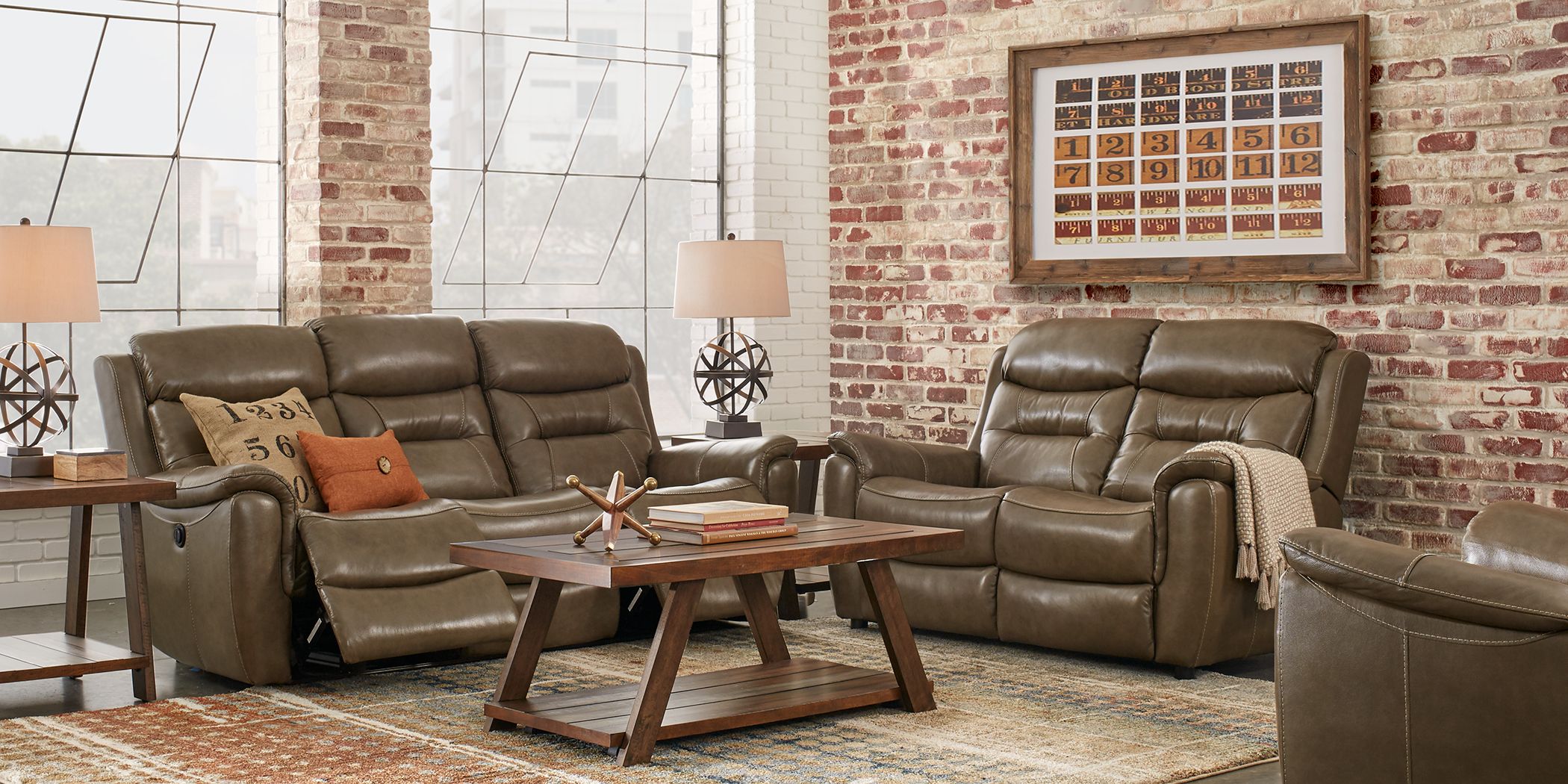 Sabella Taupe Leather 5 Pc Living Room with Reclining Sofa
