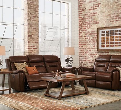 Sabella Walnut Leather 2 Pc Living Room with Reclining Sofa
