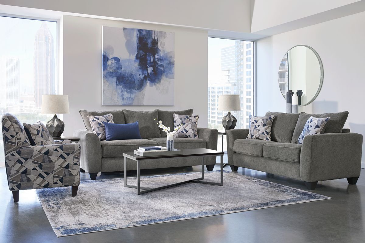 Sandia Heights Blue Chenille Fabric Sofa - Rooms To Go