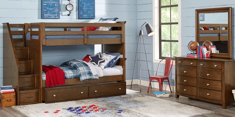 Kids Dark Wood Bunk Beds Cherry Finish, Cherry Bunk Beds With Drawers