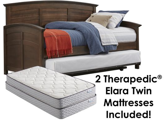 Santa Cruz Brown Daybed with Twin Metal Trundle and 2 Mattresses