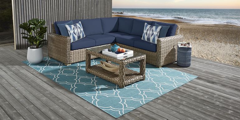 Siesta Key Driftwood 3 Pc Outdoor Sectional with Ink Cushions