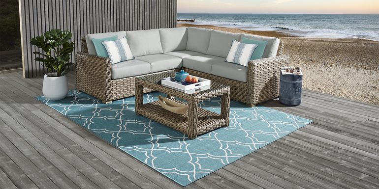 Siesta Key Driftwood 3 Pc Outdoor Sectional with Rollo Seafoam Cushions