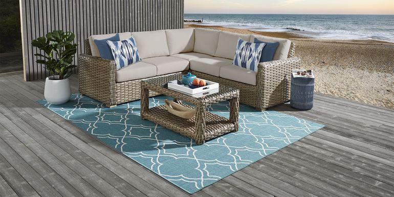 Siesta Key Driftwood 3 Pc Outdoor Sectional with Pebble Cushions