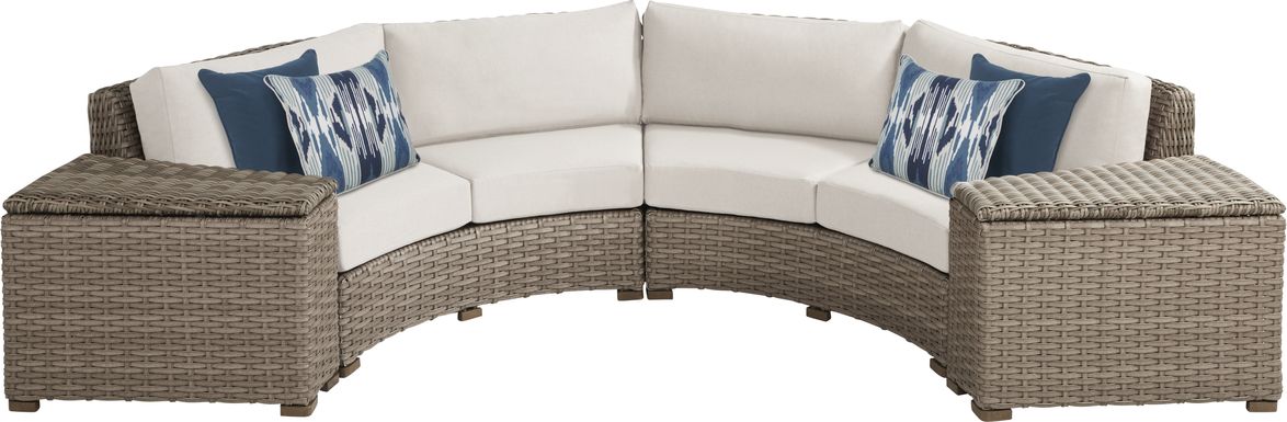 Siesta Key Driftwood 4 Pc Outdoor Curved Sectional with Linen Cushions