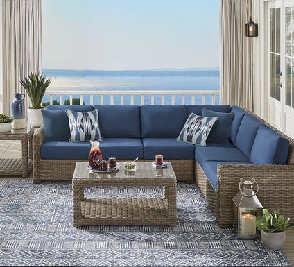 Siesta Key Driftwood 4 Pc Outdoor Sectional with Ink Cushions