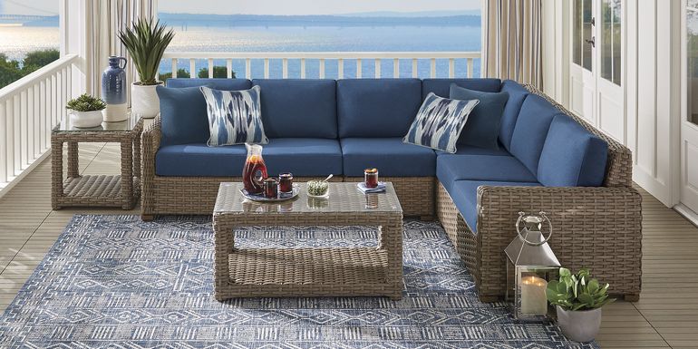 Siesta Key Driftwood 4 Pc Outdoor Sectional with Ink Cushions