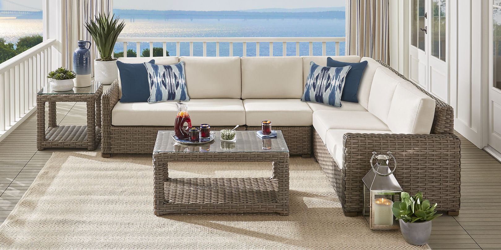 Photo of wicker patio seating set and tables