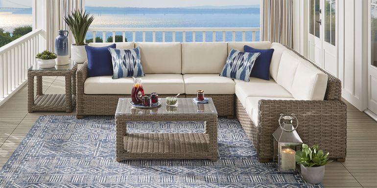 Siesta Key Driftwood 4 Pc Outdoor Sectional with Rollo Linen Cushions