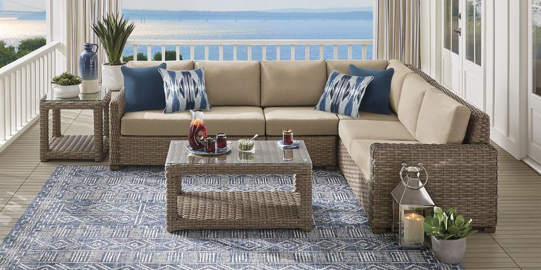 Siesta Key Driftwood 4 Pc Outdoor Sectional with Pebble Cushions