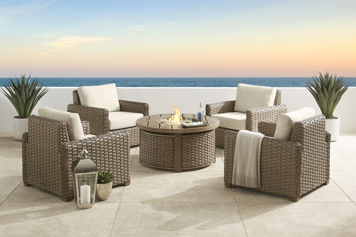 Fifth Shore Siesta Key Wicker Linen Beige Outdoor Chair Rooms