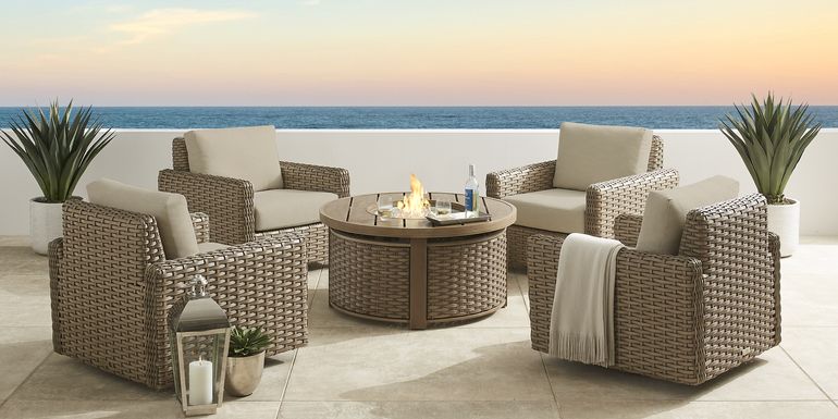 Siesta Key Driftwood 5 Pc Fire Pit Seating Set with Sand Cushions