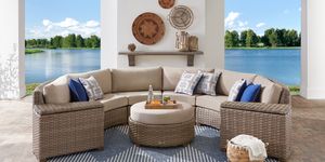 Patiomore 4-Piece Outdoor Patio Furniture Set Sectional Sofa Set All-Weather Brown Wicker Grey Washable Cushions with Tempered Glass Table 5 Seats 