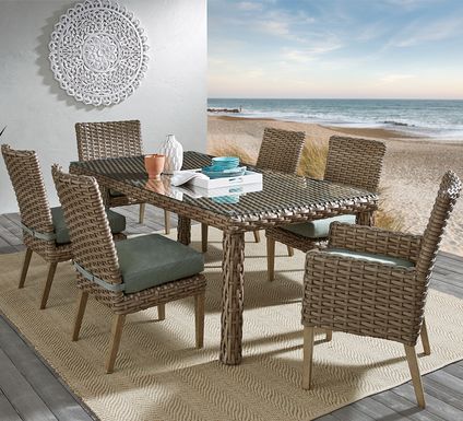 Siesta Key Driftwood 7 Pc 72 in. Rectangle Outdoor Dining Set with Seafoam Cushions