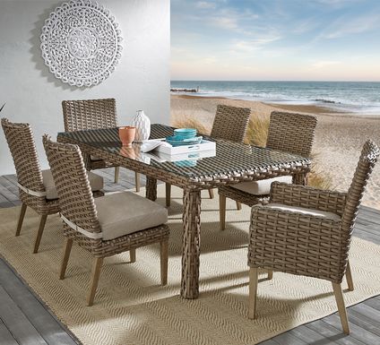 Siesta Key Driftwood 7 Pc 72 in. Rectangle Outdoor Dining Set with Sand Cushions