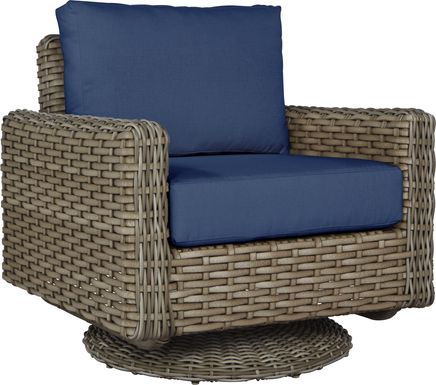 Siesta Key Driftwood Outdoor Swivel Chair with Indigo Cushions