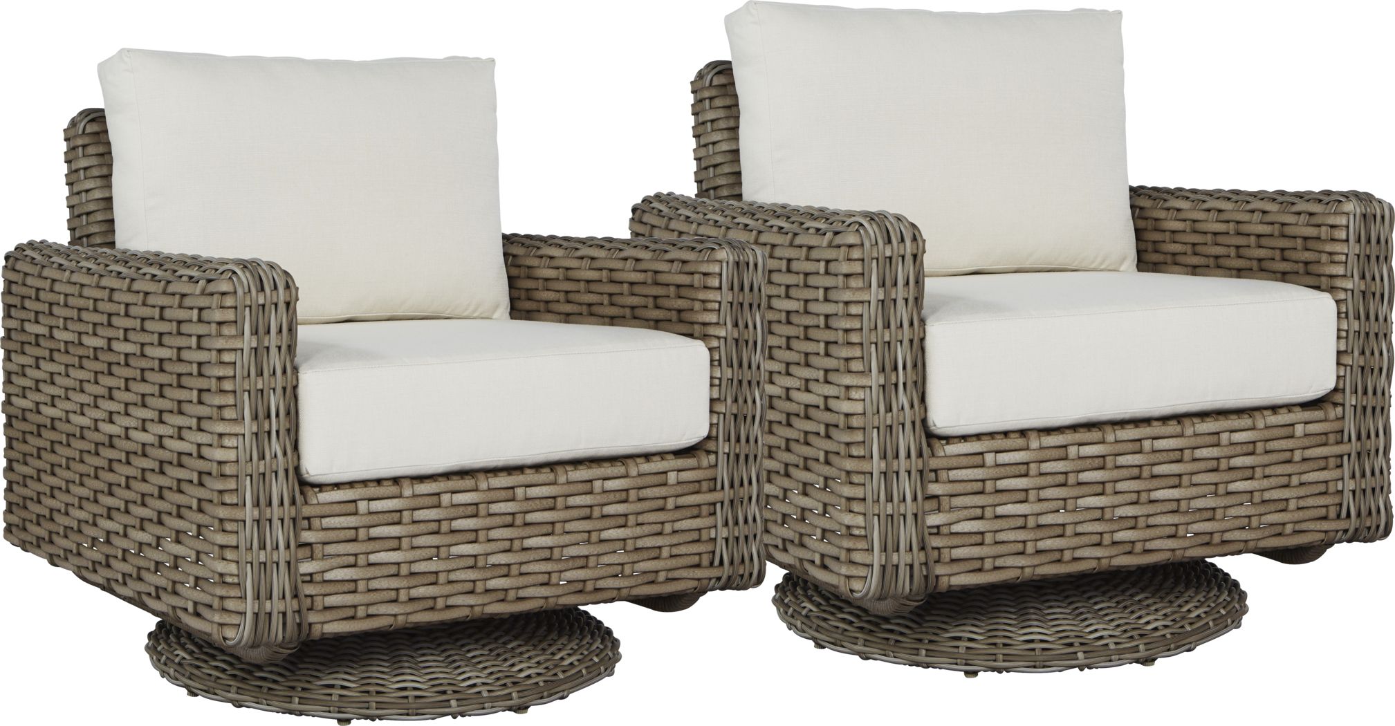 Siesta Key Driftwood Outdoor Swivel Chair with Linen Cushions - Set of
