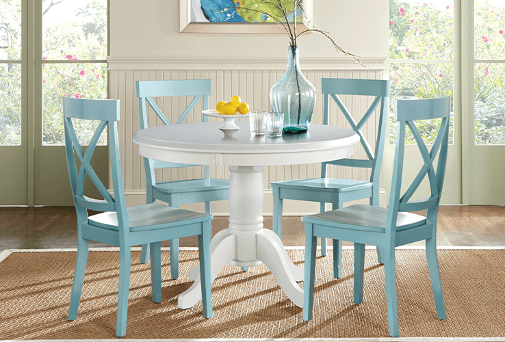 Dining Room Furniture Collections, White Dining Table With Teal Chairs