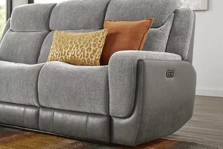 Close up of gray reclining sofa