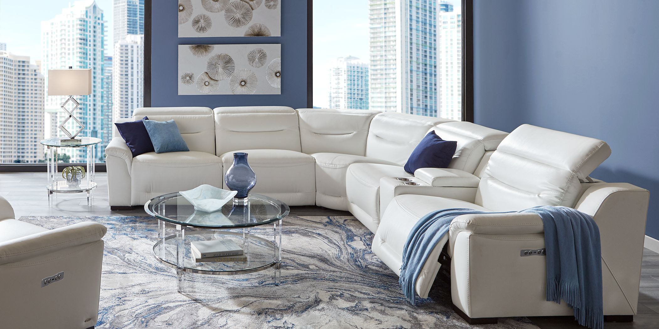 Sofia Vergara Gallia Way White Leather, Living Room White Leather Sectional